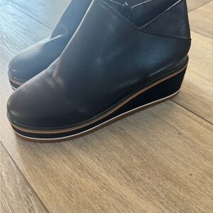 Black Leather Wedge Ankle Boots